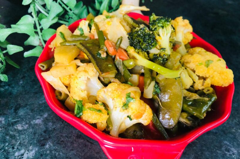 Flat Beans, Yardlong Beans, Potato, Broccoli & Cauliflower Fry – Easy Mixed Vegetable Bhaji Recipe